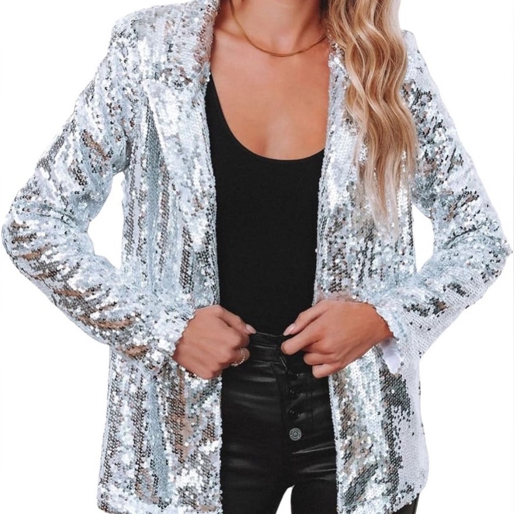 Glamorous Silver Sequin Women's Blazer - Picture 3 of 5
